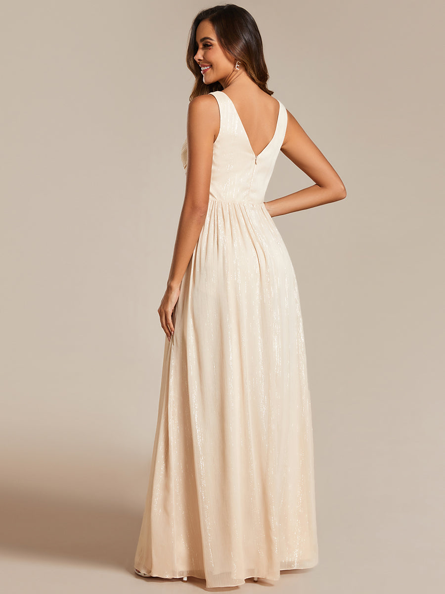 Color=Charcoal | Glittery Floor Length V-Neck Sleeveless Evening Dress-Charcoal 14