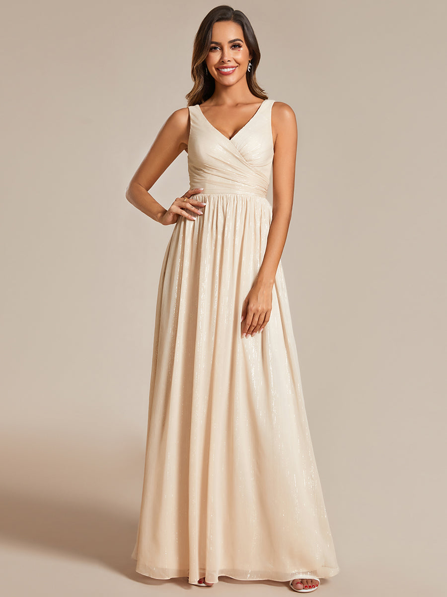 Glittery Floor Length V-Neck Sleeveless Evening Dress Glittery Floor Length V-Neck Sleeveless Evening Dress