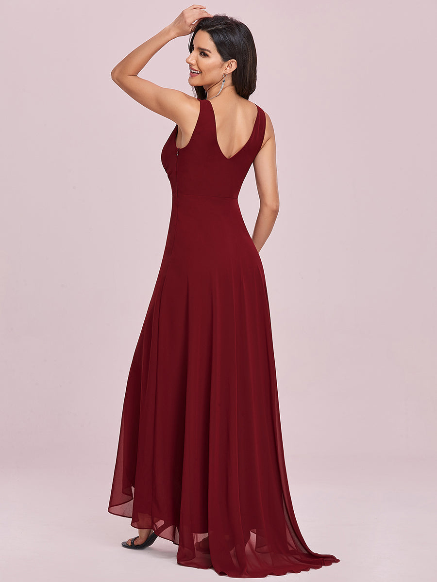 Color=Burgundy | Sequin V Neck Sleeveless Wholesale Evening Dresses-Burgundy 2