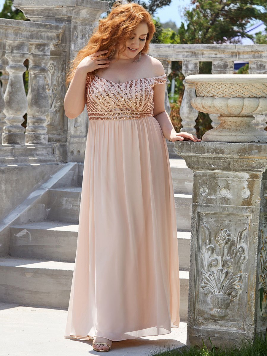 Color=Blush | Plus Size Adorable Sweetheart Neckline A-line Wholesale Evening Dresses-Blush 4
