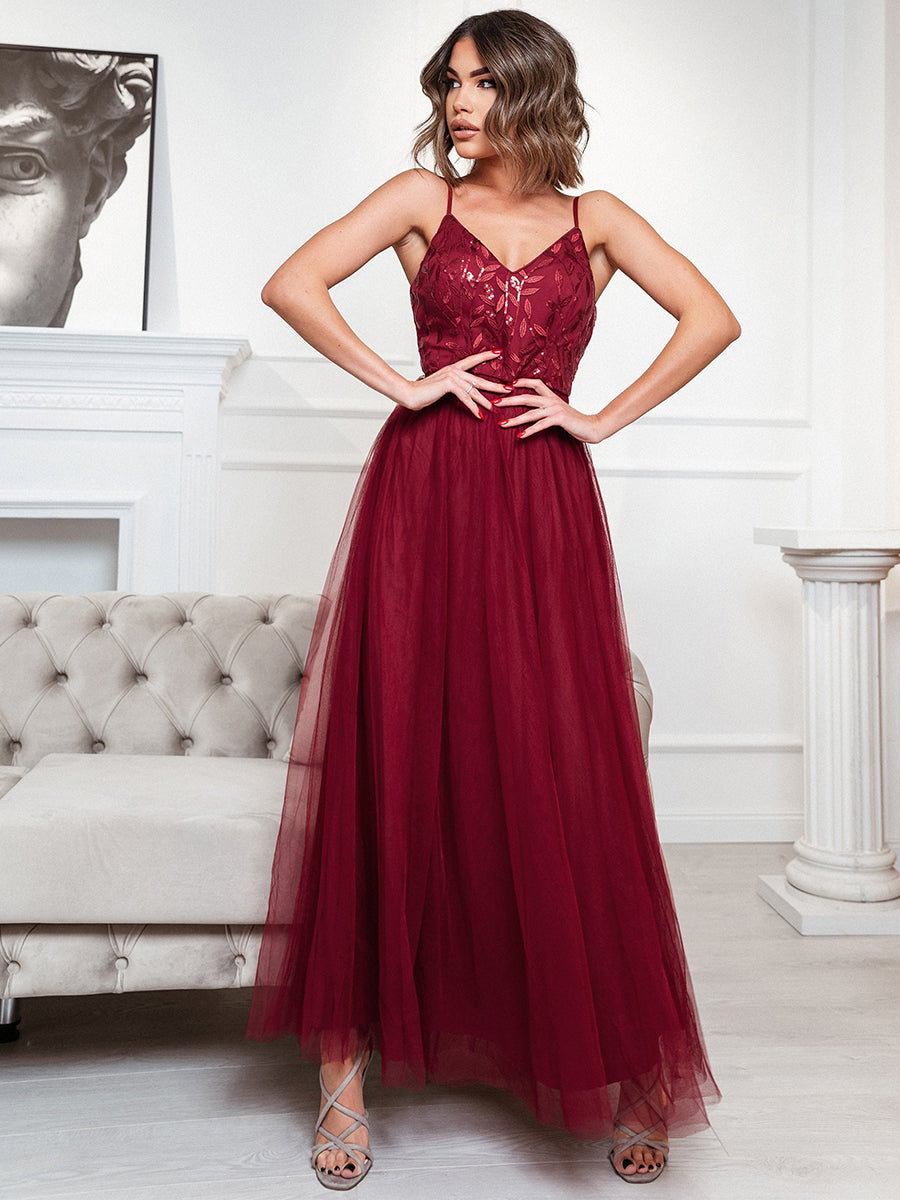 Color=Burgundy | Adorable A Line Silhouette Floor Length Wholesale Evening Dress-Burgundy 1