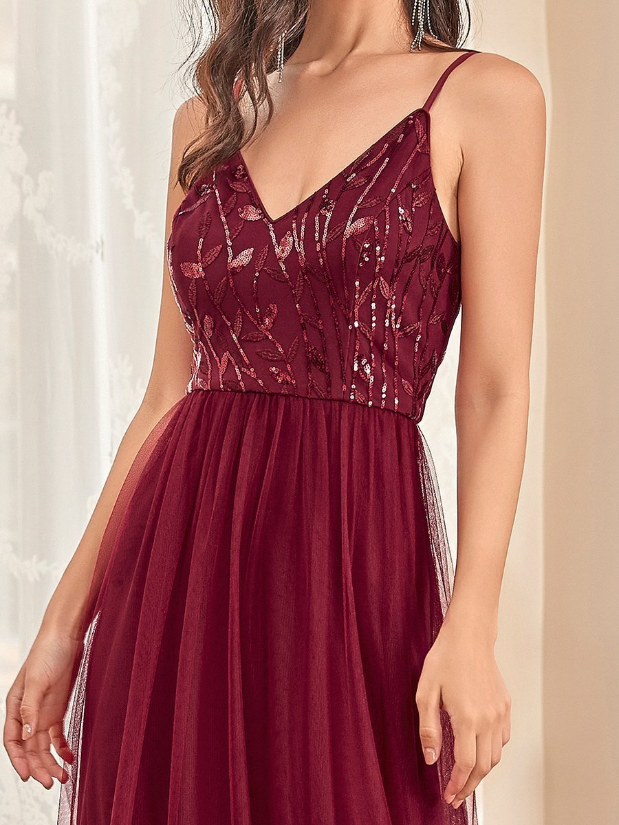 Color=Burgundy | Adorable A Line Silhouette Floor Length Wholesale Evening Dress-Burgundy 5