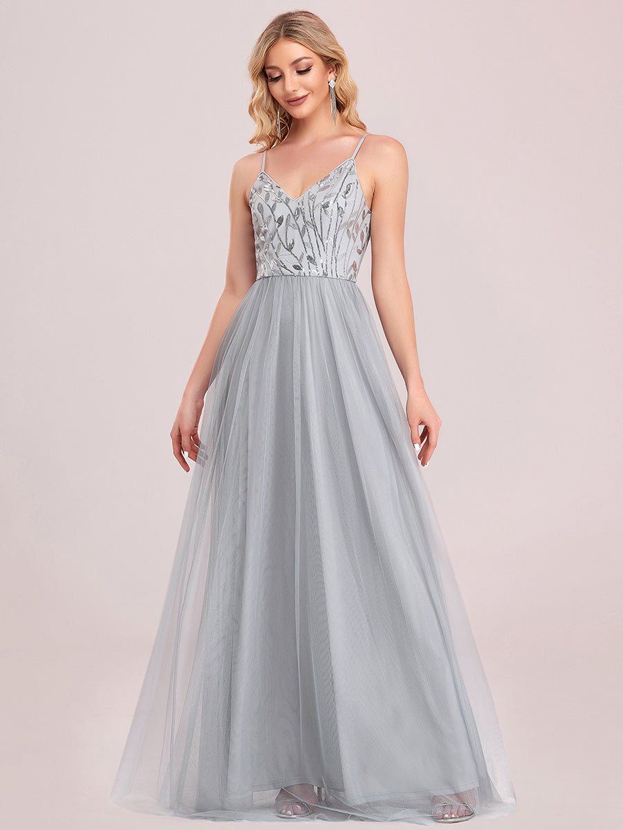 Color=Grey | Adorable A Line Silhouette Floor Length Wholesale Evening Dress-Grey 6