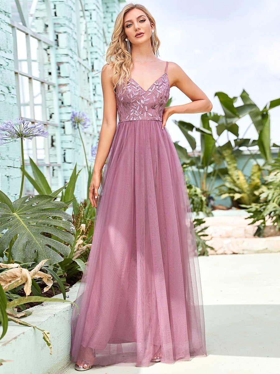 Color=Orchid | Adorable A Line Silhouette Floor Length Wholesale Evening Dress-Orchid 1
