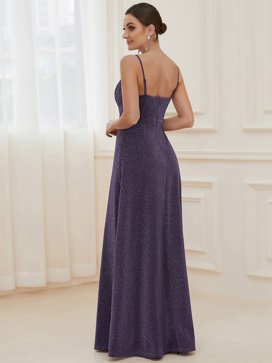 Color=Dark Purple | Deep V Neck Spaghetti Straps A Line Wholesale Evening Dresses-Dark Purple 2