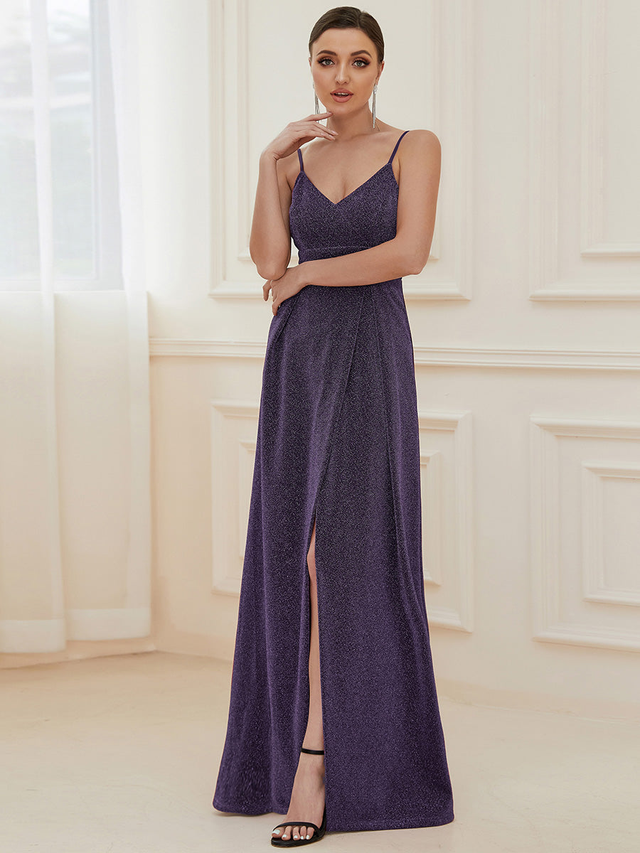 Color=Dark Purple | Deep V Neck Spaghetti Straps A Line Wholesale Evening Dresses-Dark Purple 3