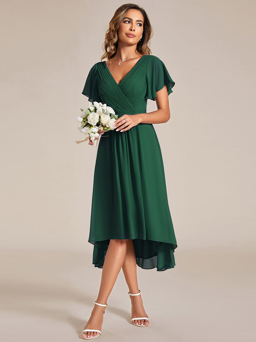 Pleated Ruffles Chiffon Wholesale Wedding Guest Dresses#Color_Dark Green