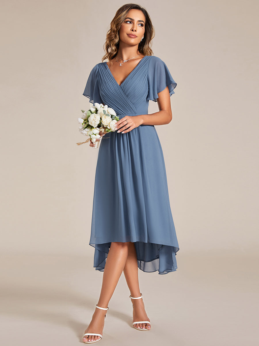 Pleated Ruffles Chiffon Wholesale Wedding Guest Dresses#Color_Dusty Navy