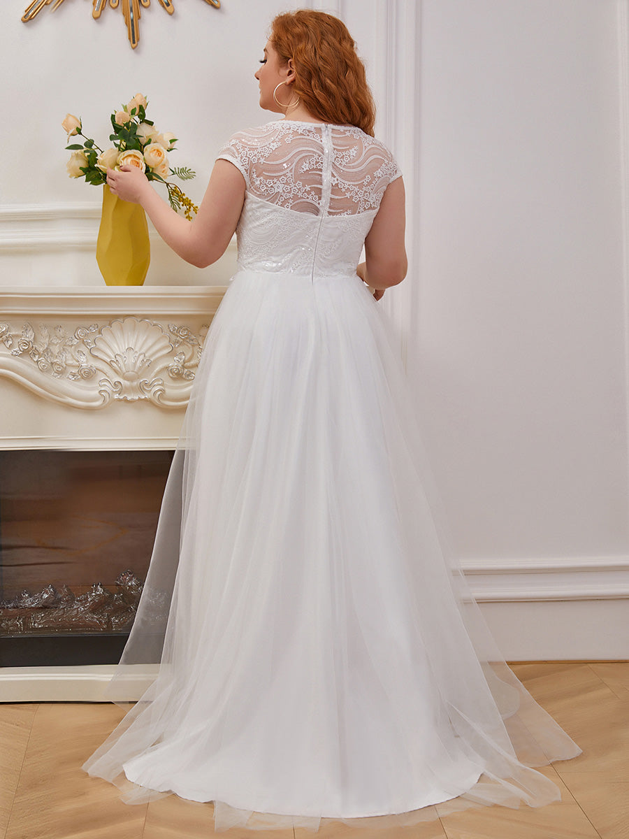 Color=Cream | Trendy Deep V Neck Tulle Wholesale Wedding Dress-Cream 2