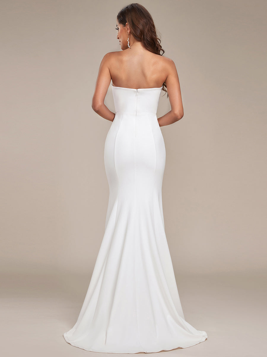 Color=Cream | Simple Off Shoulder Wholesale Sweetheart Mermaid Eloping Dress For Wedding-Cream 2