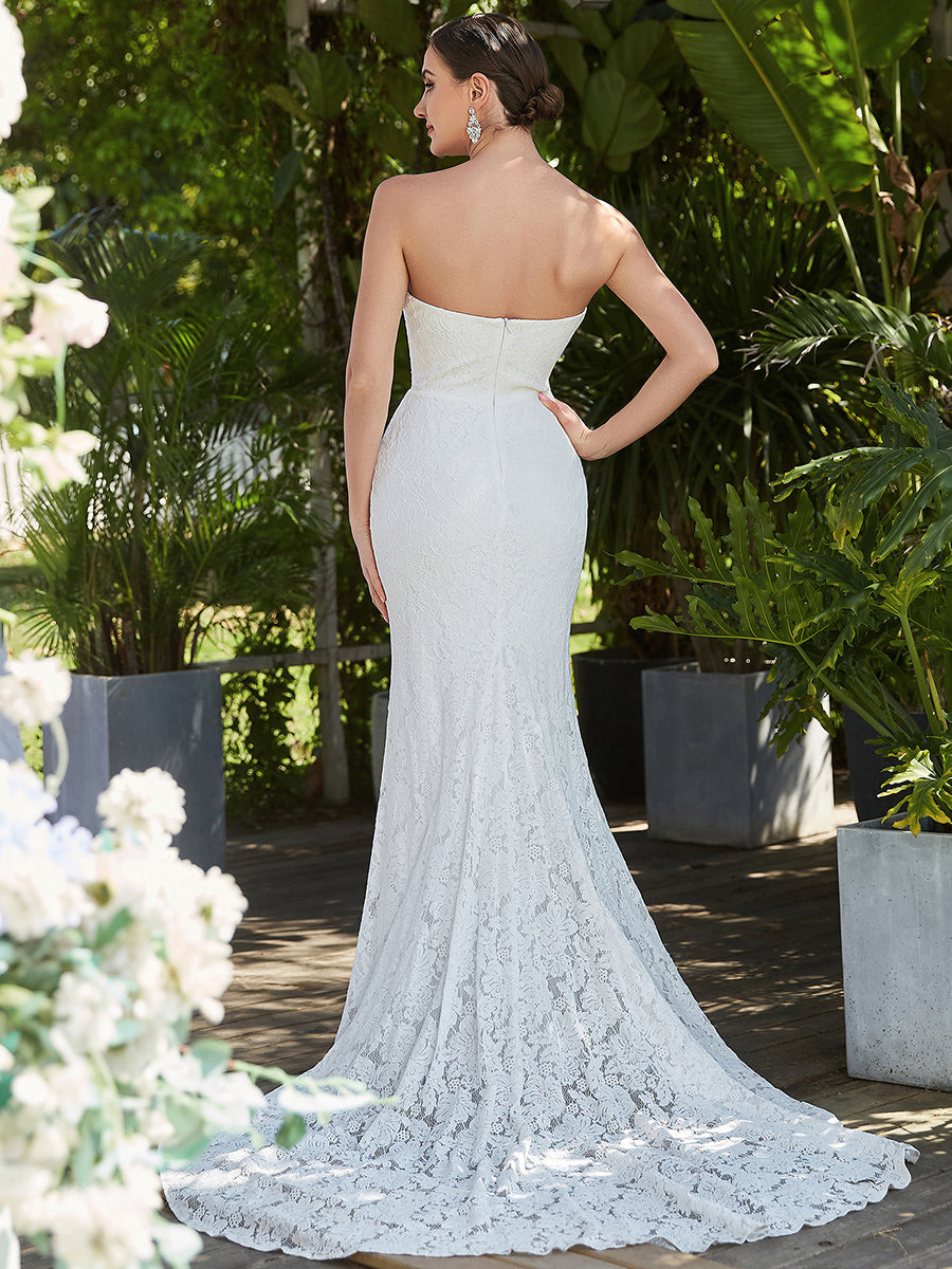Color=White | Adorable Strapless Floor Length Fishtail Wholesale Wedding Dresses-White 2