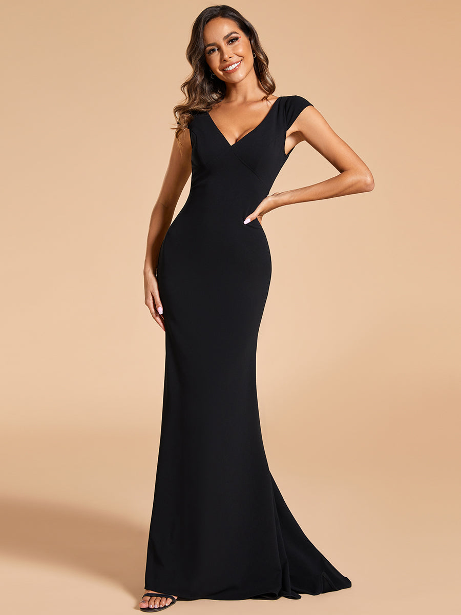 Color=Black | Cover Sleeves Backless Fishtail Deep V Neck Wholesale Wedding Dresses-Black 5