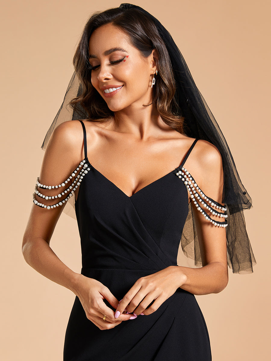 Color=Black | Fine Halter Side Split Fishtail Wholesale Wedding Dresses-Black 2