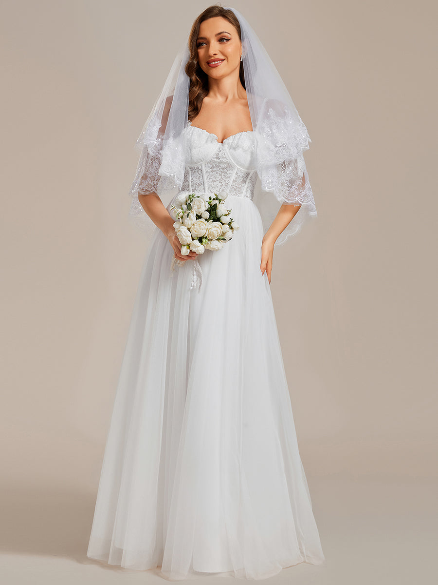 Spaghetti Straps See-Through Lace & Tulle Wholesale Wedding Dresses#Color_White