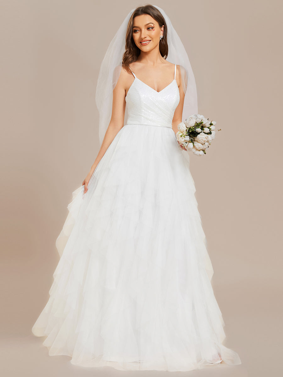 Color=White | Elegant Pure Sequins Lace Sweetheart Neck Wholesale Wedding Dresses-White 6