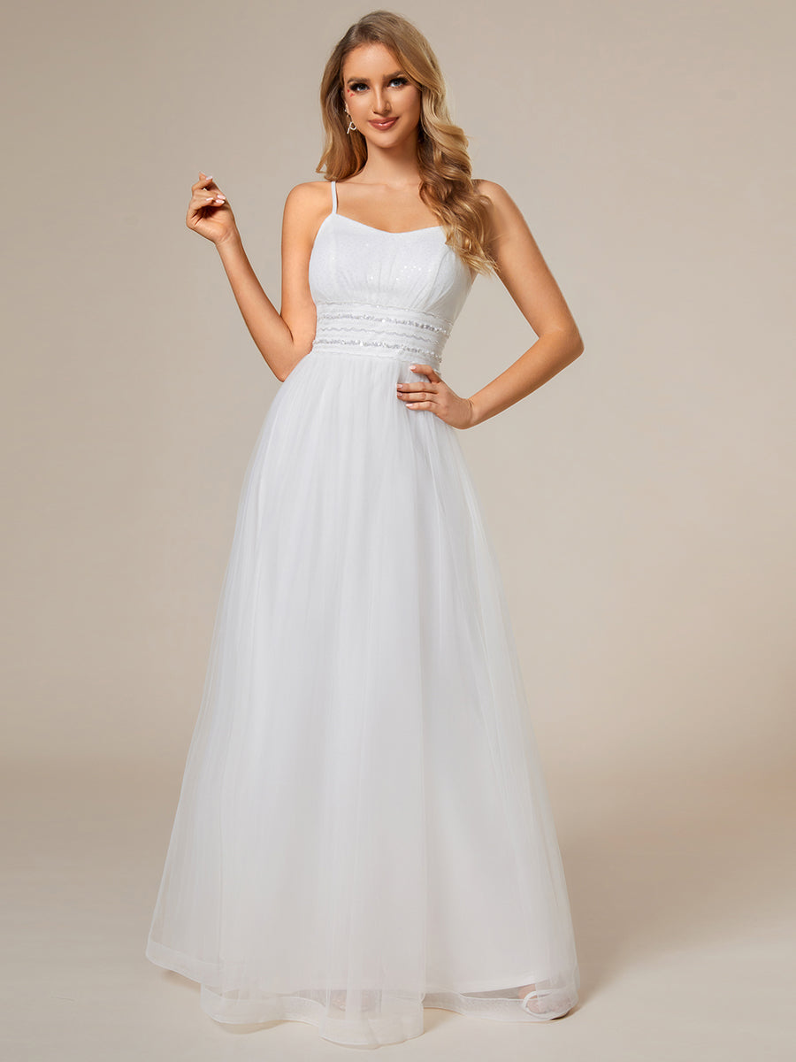 Color=White | Maxi Long Sequin Tulle Wholesale Sleeveless Wedding Dresses-White 5