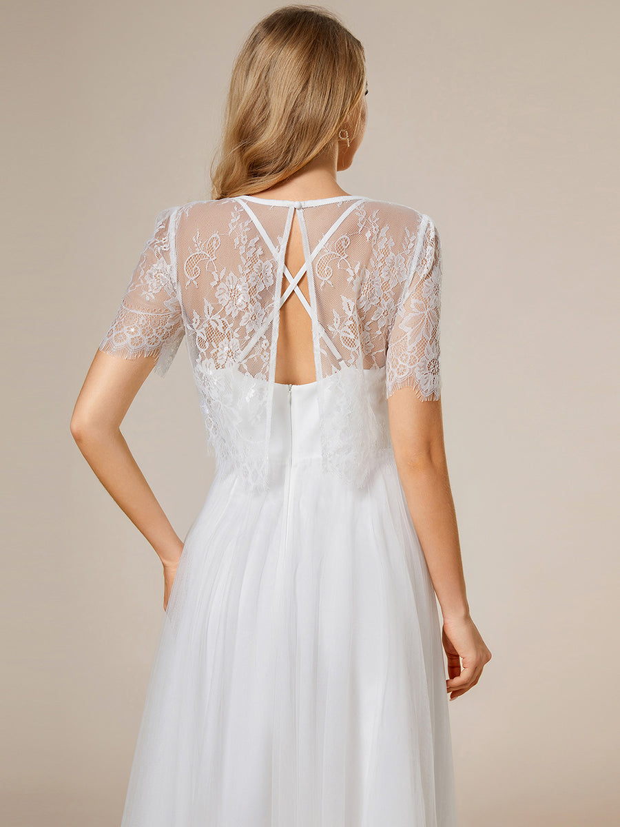 Lace Round Neck Two Piece Suit Wholesale Wedding Dress With Short Sleeves