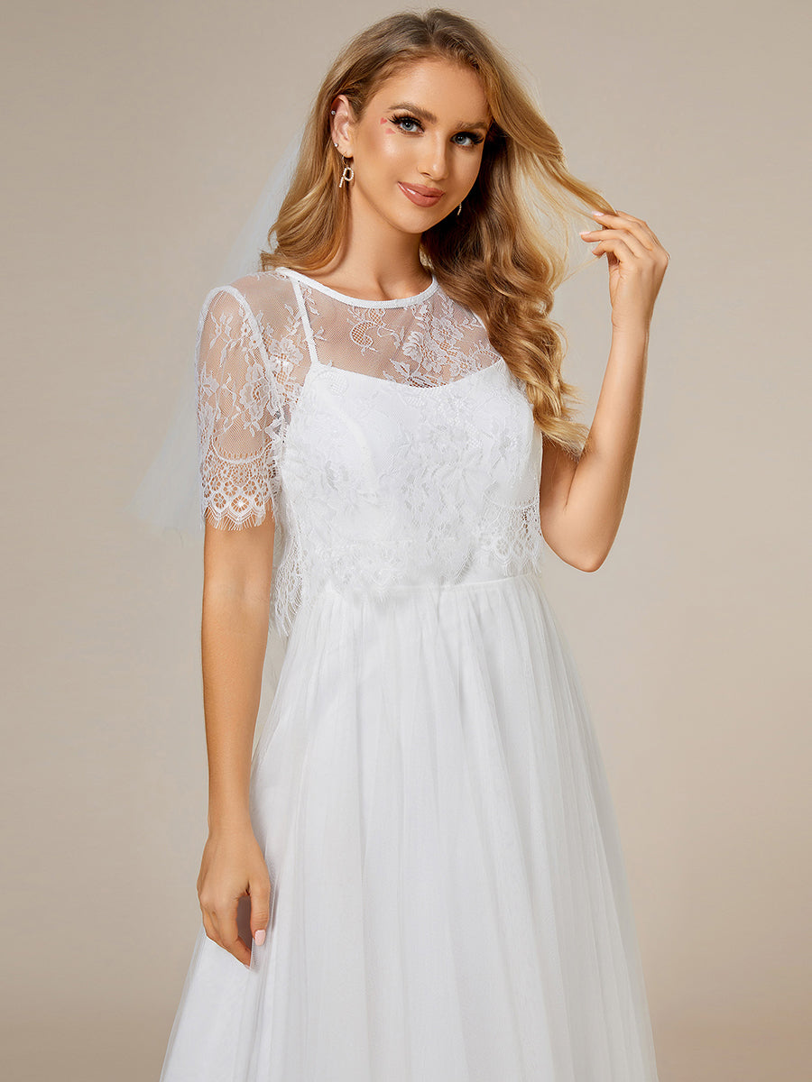 Lace Round Neck Two Piece Suit Wholesale Wedding Dress With Short Sleeves