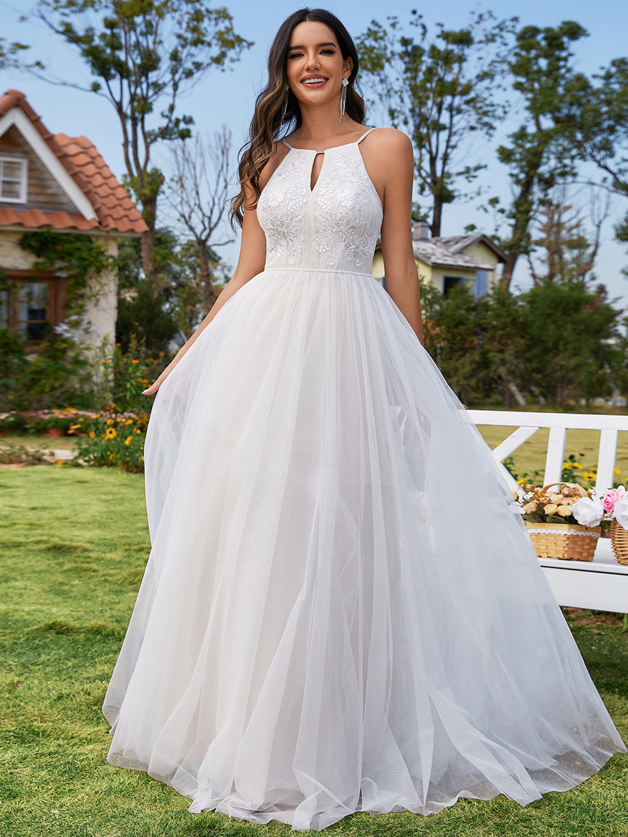 Elegant A-Line Floor Length Keyhole Neck Sleeveless Wholesale Wedding Elegant A-Line Floor Length Keyhole Neck Sleeveless Wholesale Wedding