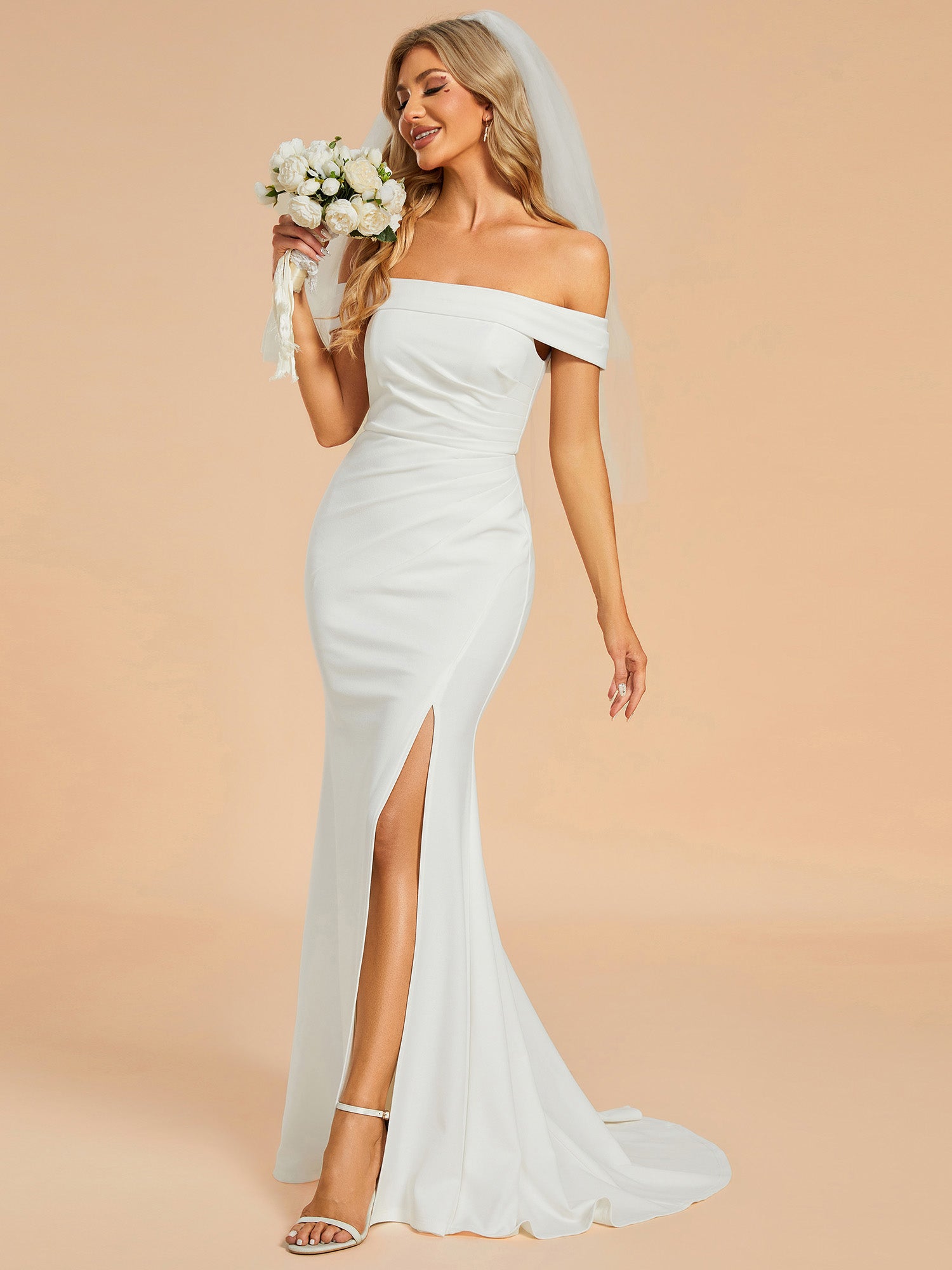 Color=White | Maxi Long Side Split Wholesale Wedding Dresses With Off Shoulder-White 1