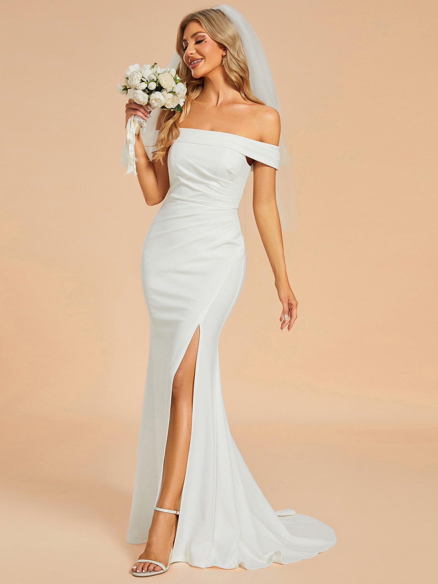 Maxi Long Side Split Wholesale Wedding Dresses With Off Shoulder Maxi Long Side Split Wholesale Wedding Dresses With Off Shoulder