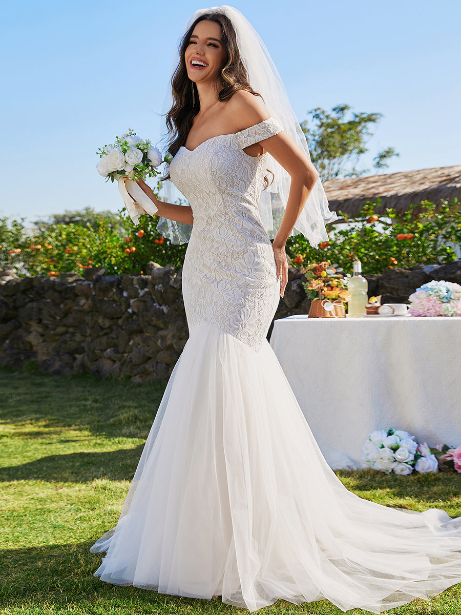 Color=Ivory | Elegant Fishtail Floor Length Off Shoulder Sleeveless Wholesale Wedding Dress-Ivory 3