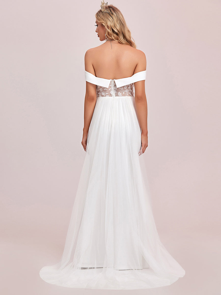 Color=White | Off Shoulders Fishtail Floor Length Wholesale Wedding Dresses-White 6