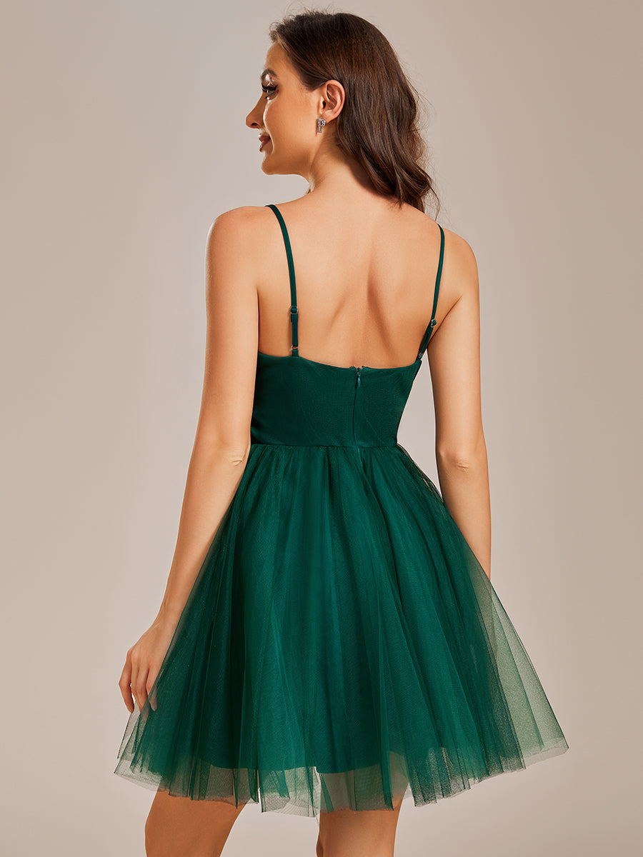 Color=Dark Green | A Line Spaghetti Straps Mesh Wholesale Prom Dresses-Dark Green