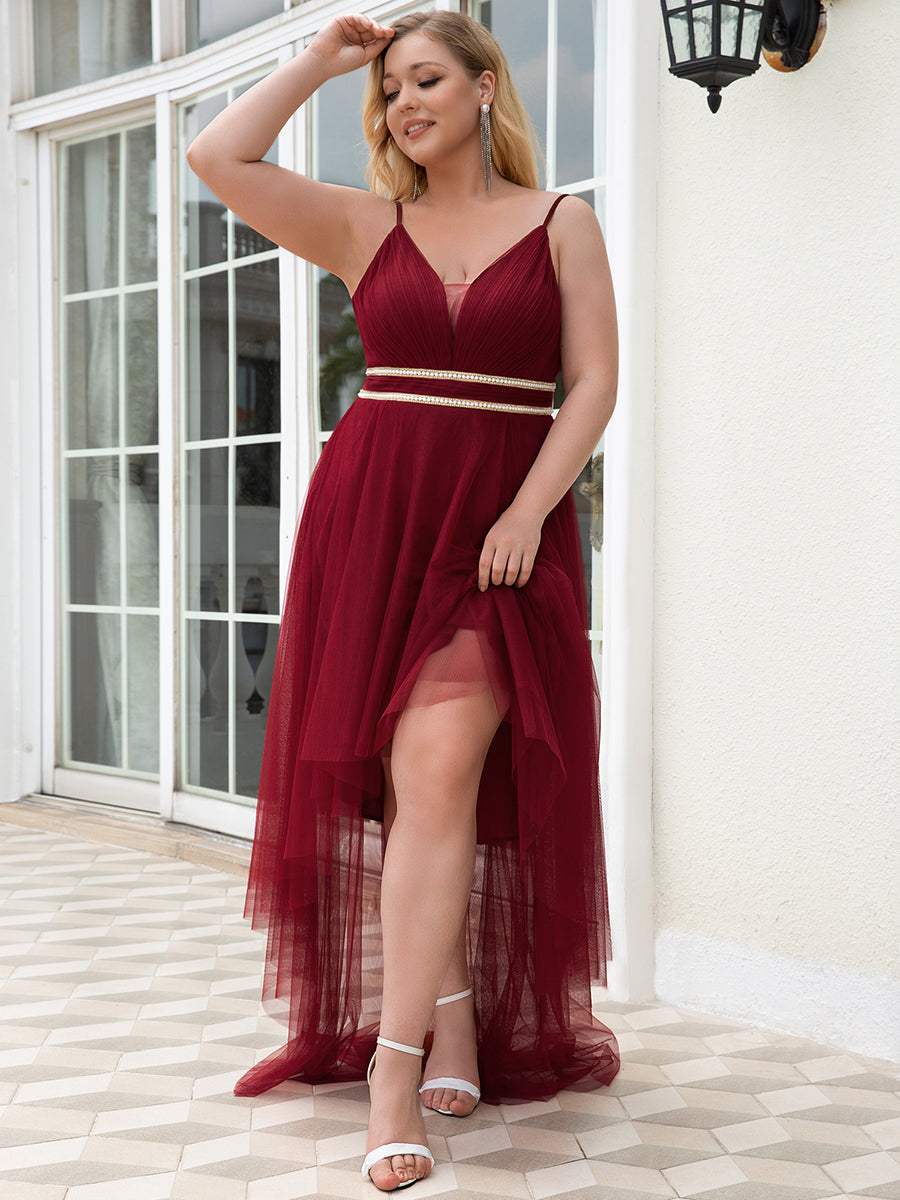 Color=Burgundy | Modest Wholesale High-Low Tulle Prom Dress For Women-Burgundy 4