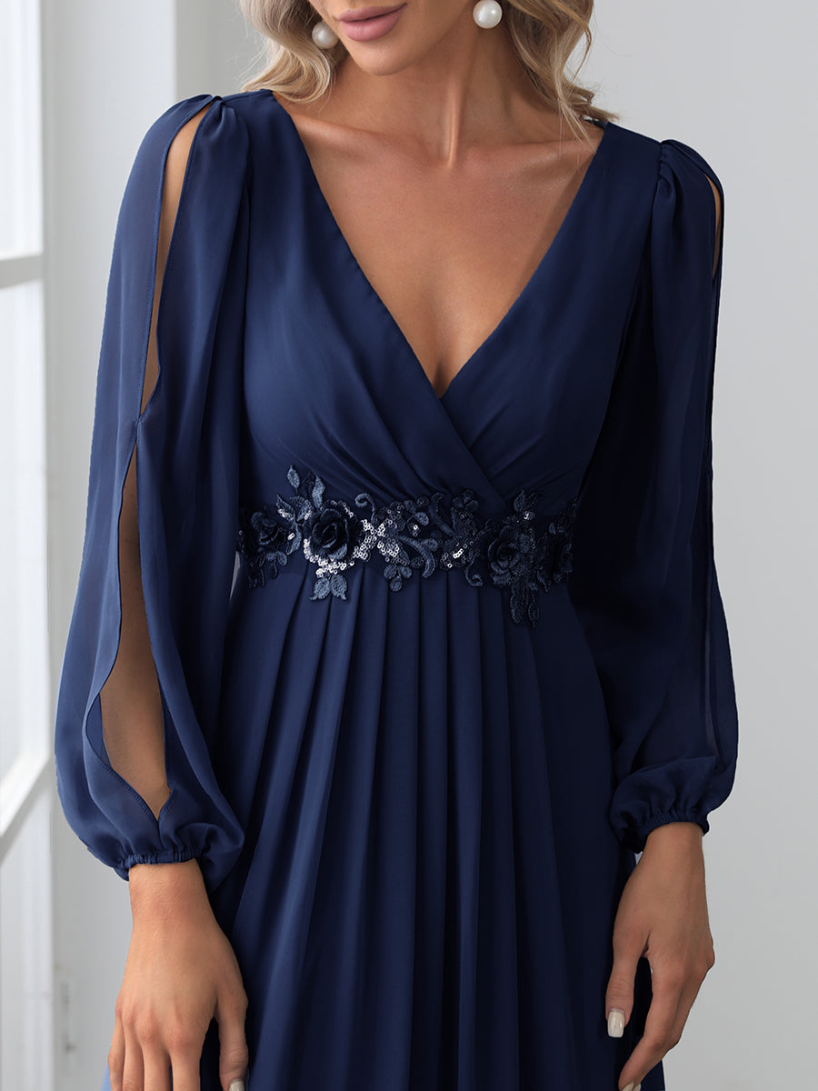 Color=Navy Blue | Floor Length Long Lantern Sleeves Wholesale Formal Dresses-Navy Blue5