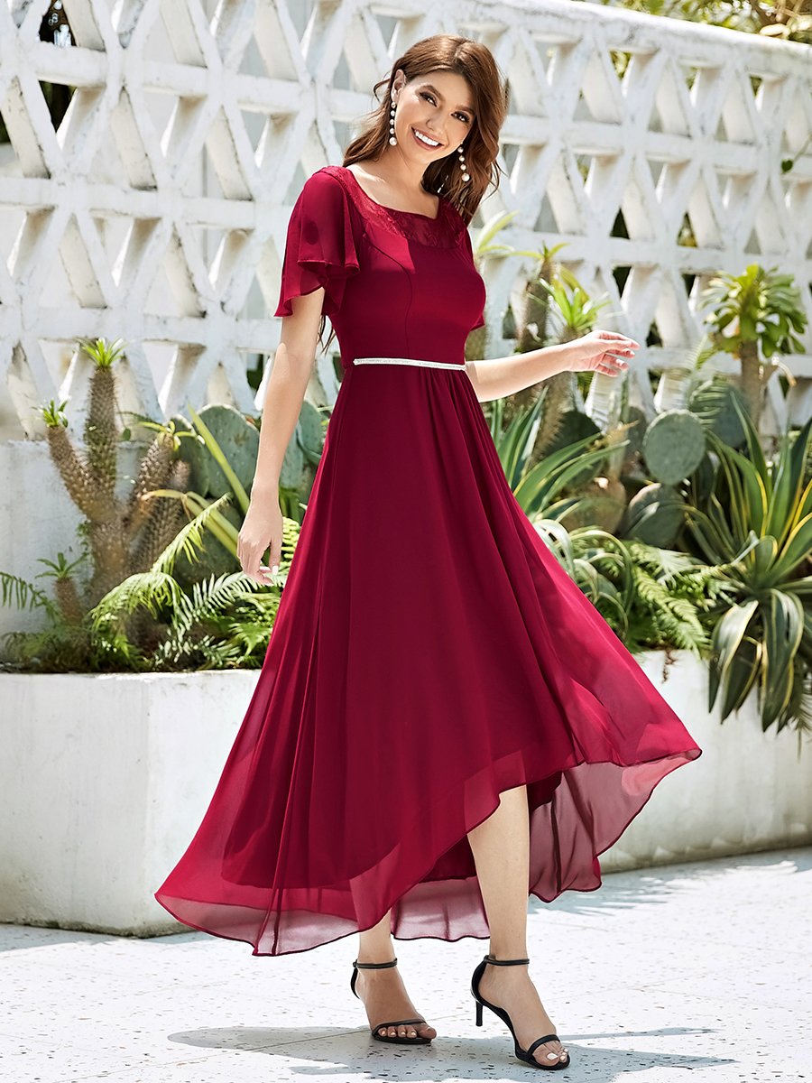 Color=Burgundy | Women'S Casual Boat Neck A-Line Midi Dress Wholesale-Burgundy 3