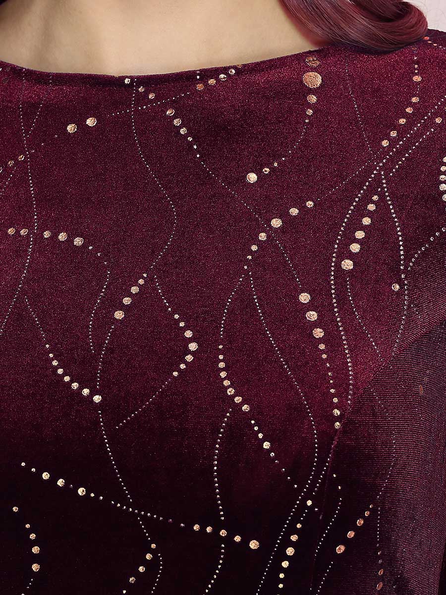 Color=Burgundy | Elegant Plus Size Bodycon High-Low Velvet Party Dress-Burgundy 5