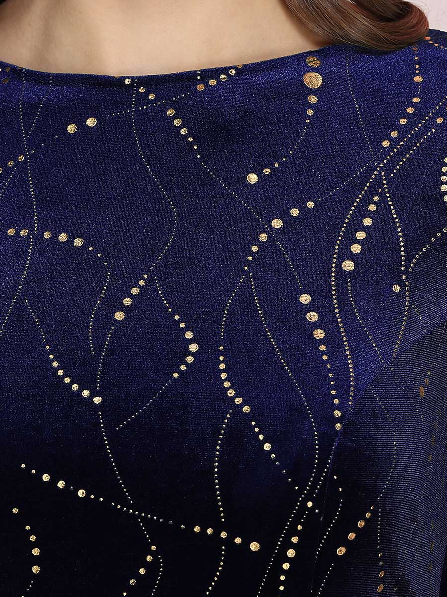 Color=Navy Blue | Elegant Plus Size Bodycon High-Low Velvet Party Dress-Navy Blue 5