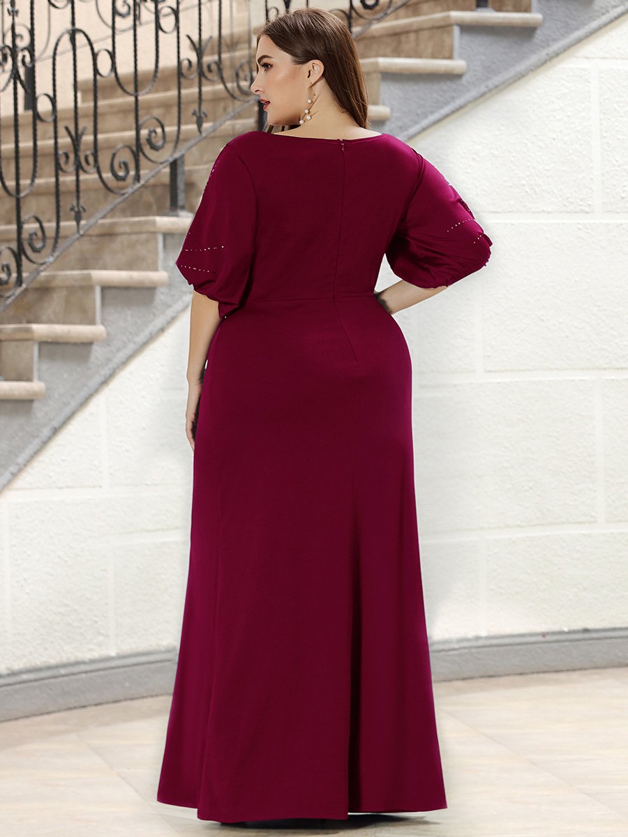 Color=Burgundy | Simple Maxi Plus Size Mermaid Party Dresses For Women-Burgundy 5