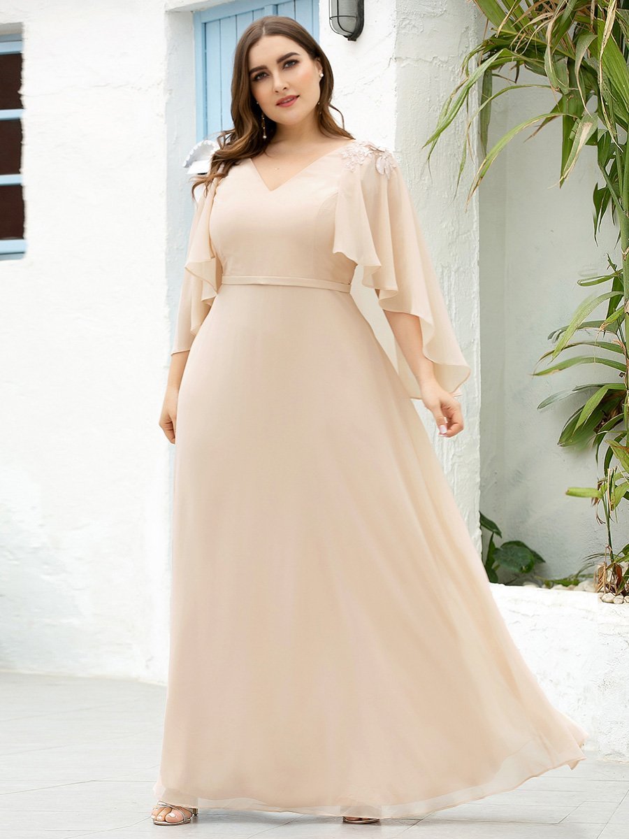 Color=Blush | Women'S V Neck Chiffon Bridesmaid Dresses With Wraps-Blush 20