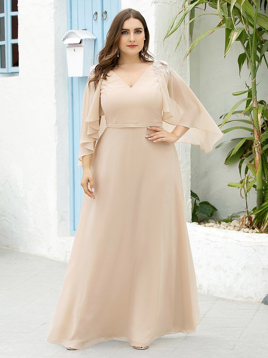 Color=Blush | Women'S V Neck Chiffon Bridesmaid Dresses With Wraps-Blush 17