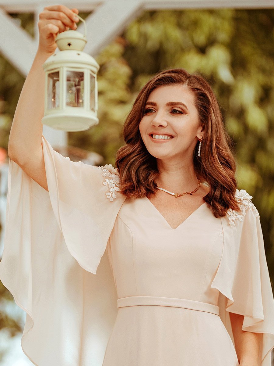 Color=Blush | Women'S V Neck Chiffon Bridesmaid Dresses With Wraps-Blush 10