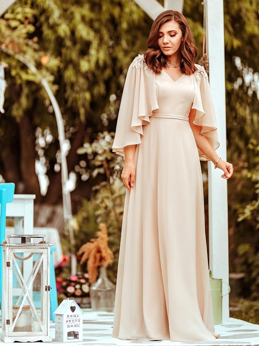 Color=Blush | Women'S V Neck Chiffon Bridesmaid Dresses With Wraps-Blush 6