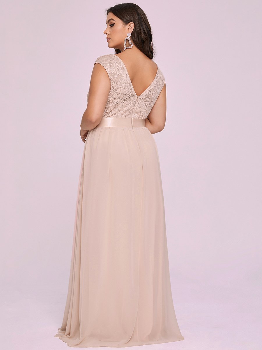 Color=Blush | Wholesale Plus Size Fahion Bridesmaid Dresses With Lace-Blush 2