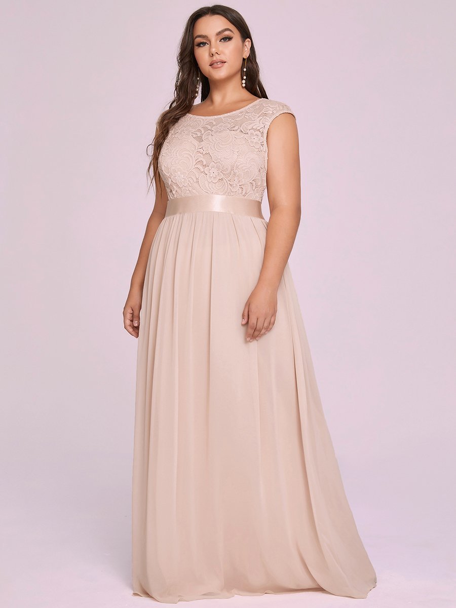 Color=Blush | Wholesale Plus Size Fahion Bridesmaid Dresses With Lace-Blush 3