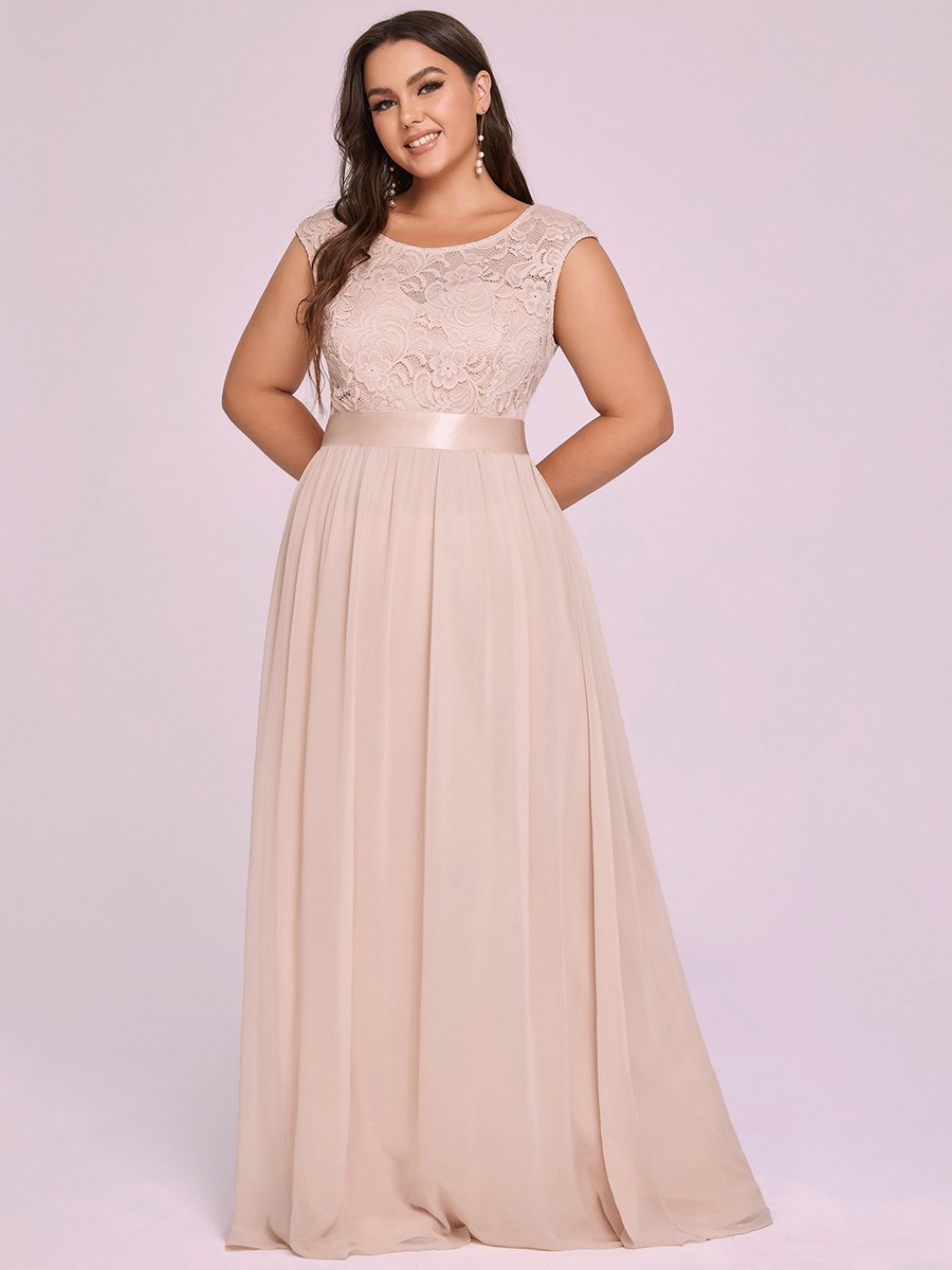 Color=Blush | Wholesale Plus Size Fahion Bridesmaid Dresses With Lace-Blush 4