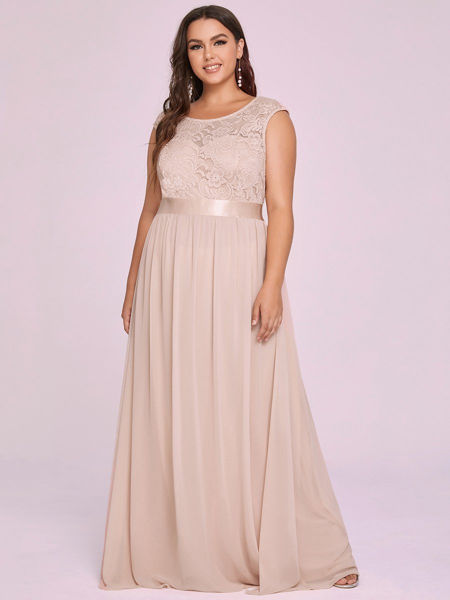 Color=Blush | Wholesale Plus Size Fahion Bridesmaid Dresses With Lace-Blush 1