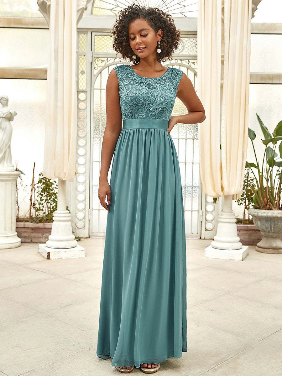 Color=Dusty blue | Wholesale Pretty Fahion Bridesmaid Dresses With Lace-Dusty blue 1