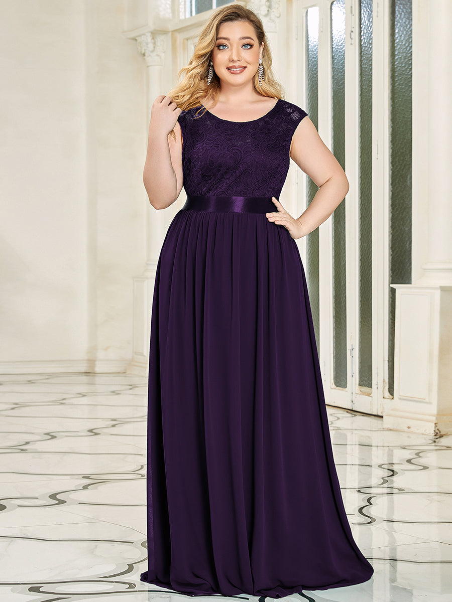 Color=Dark Purple | Wholesale Plus Size Fahion Bridesmaid Dresses With Lace-Dark Purple 4