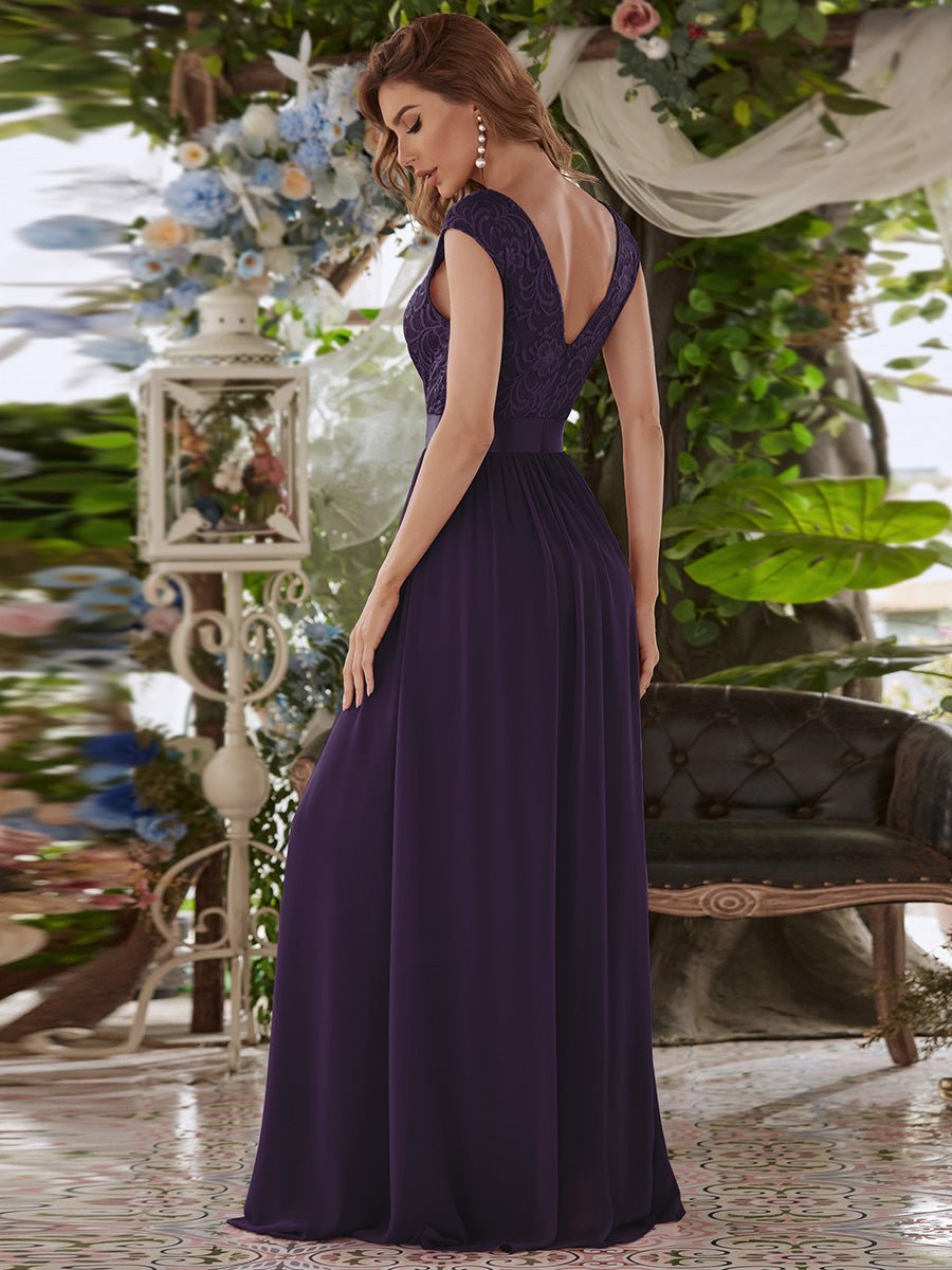 Color=Dark Purple | Wholesale Fahion Bridesmaid Dresses With Lace-Dark Purple 2