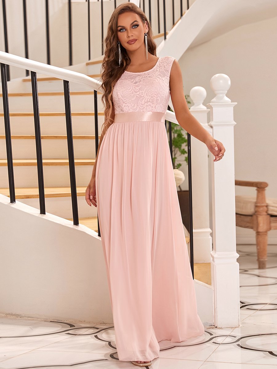 Color=Pink | Wholesale Fahion Bridesmaid Dresses With Lace-Pink 4