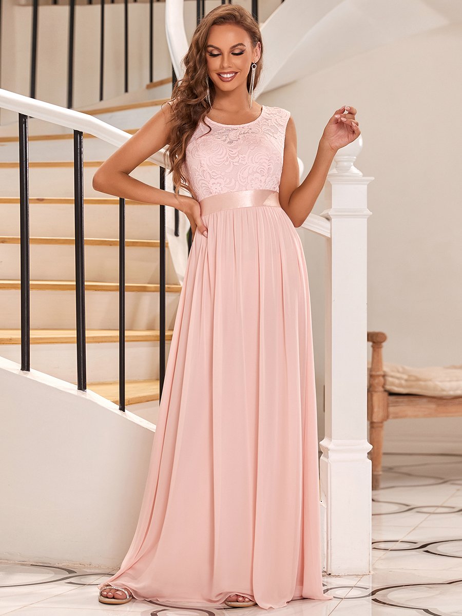 Color=Pink | Wholesale Fahion Bridesmaid Dresses With Lace-Pink 1
