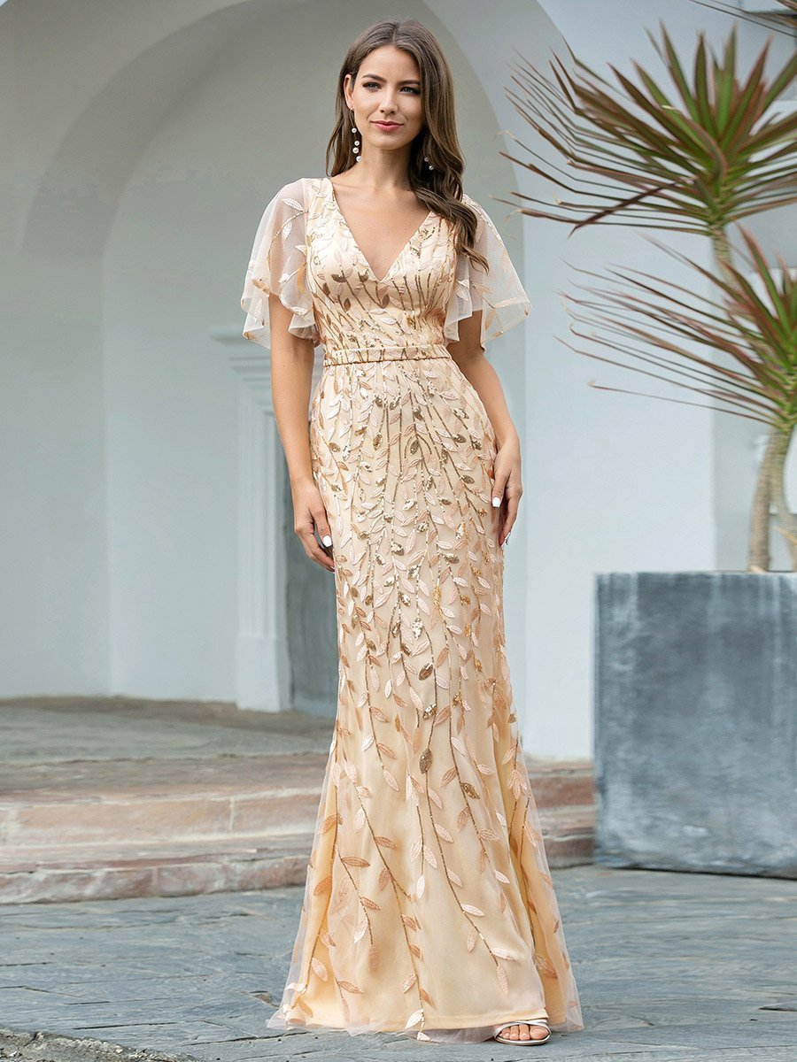 Fishtail Wholesale V Neck Party Dresses Sequin Deep V Neck Fishtail Wholesale V Neck Party Dresses Sequin Deep V Neck