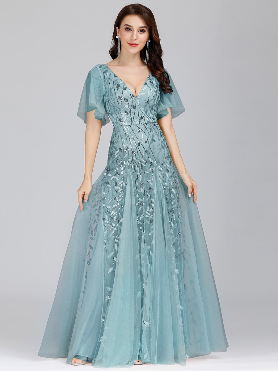 Color=Dusty Blue | romantic-shimmery-v-neck-ruffle-sleeves-maxi-long-evening-gowns-ep00734-Dusty Blue 11
