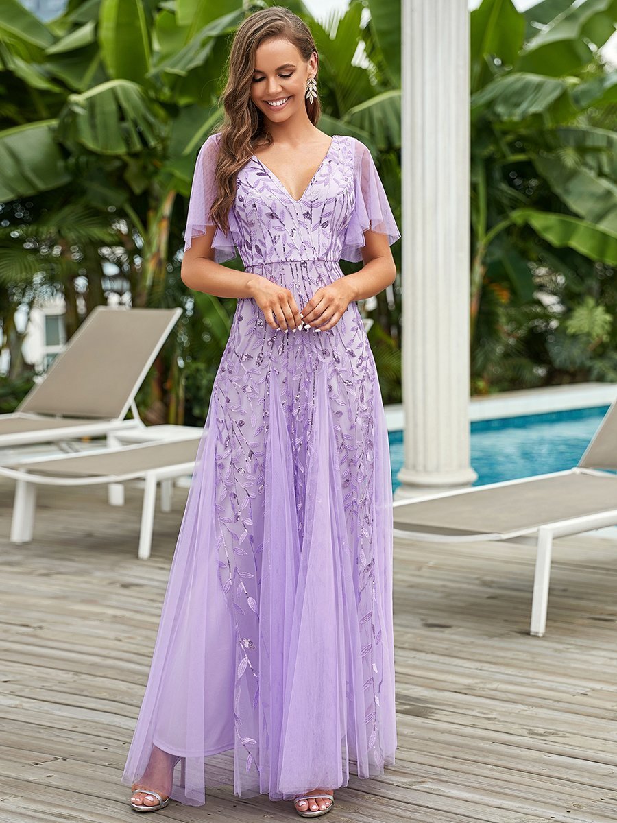 Whoelsale Evening Gowns for Party Floral Sequin Print Ruffle Sleeve Whoelsale Evening Gowns for Party Floral Sequin Print Ruffle Sleeve